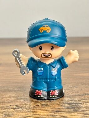 Fisher Price Little People Auto Mechanic Car Blue Hat Wrench Goatee Man Helper